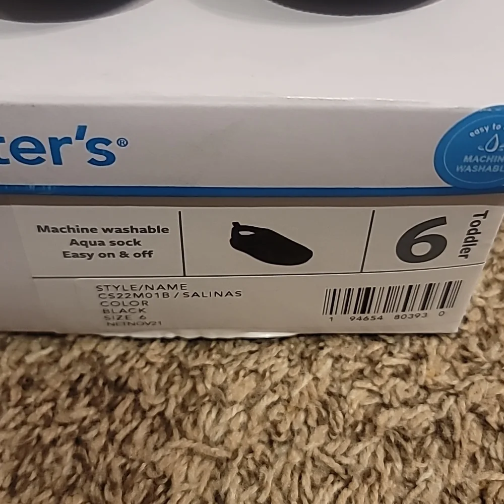 CARTER'S TODDLER BOYS AQUA SOCK WATER SHOE/SANDALS: BLACK/BLUE: NIB: SZ 6